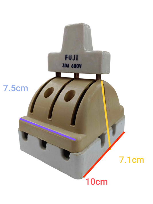 Taiyou 30A 3PDT 600V Switch Porcelain with beige and white body and Fuji branding