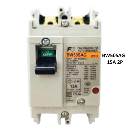 Fuji circuit breaker BW50SAG-CE 15A breaker 10kAIC 230VAC 2P molded case with ON OFF handle for industrial panels