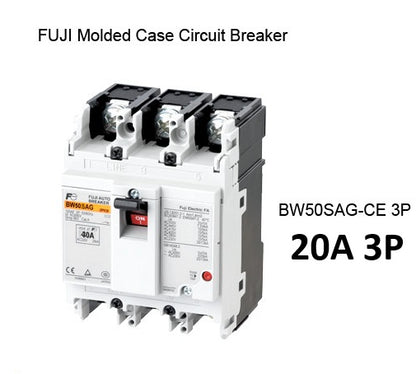 Fuji MCCB 20A molded case circuit breaker. Fuji 3P molded case breaker for industrial power distribution