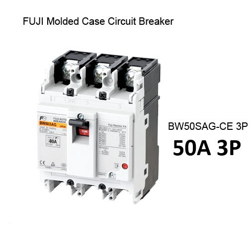 Fuji MCCB 50A circuit breaker molded case 3P industrial breaker with toggle switch and terminal connections
