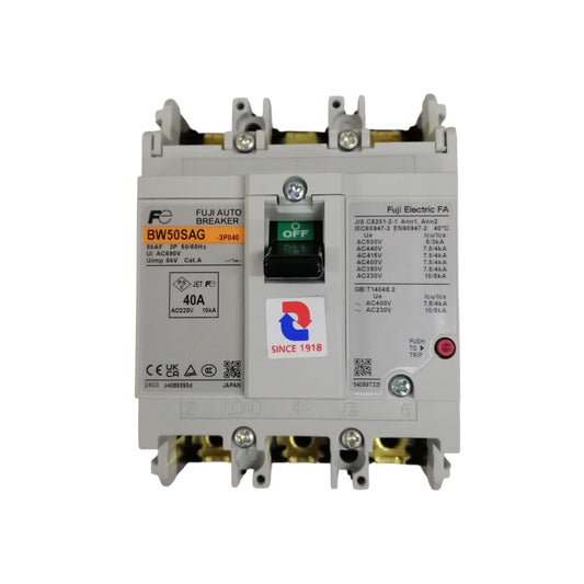 Fuji MCCB Breaker 40a 3P 10Kaic molded case circuit breaker 40A 3 pole with green OFF switch and screw terminals