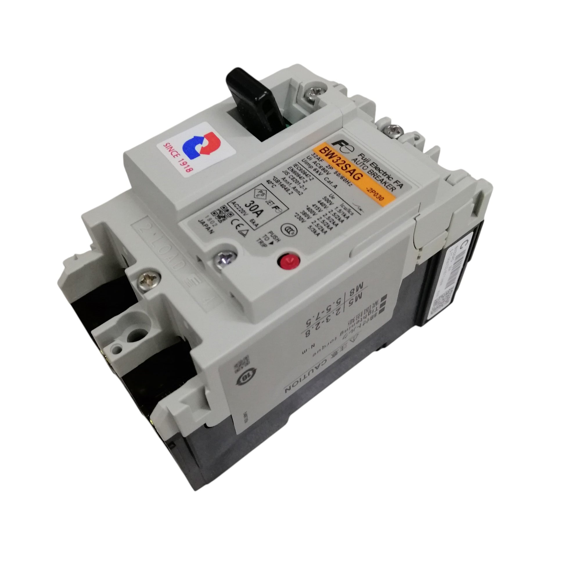  MCCB BW32SAG-CE 30A 2Pole molded case circuit breaker with black toggle and terminal connections