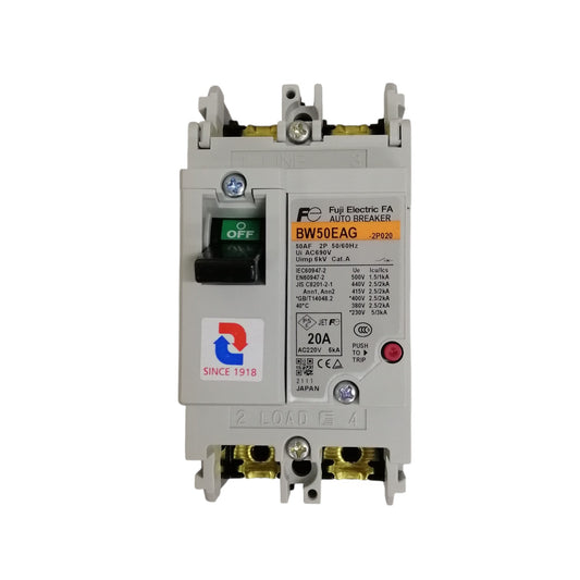 Fuji MCCB BW50EAG-CE 20A circuit breaker molded case with green OFF switch and front rating label
