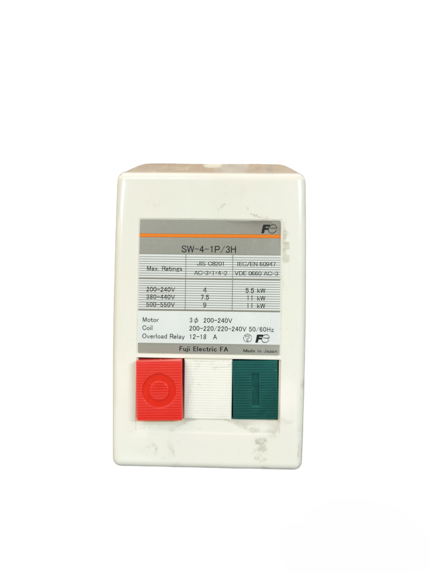 Fuji Magnetic Starter 3 Phase 220V electrical component with red and green control buttons