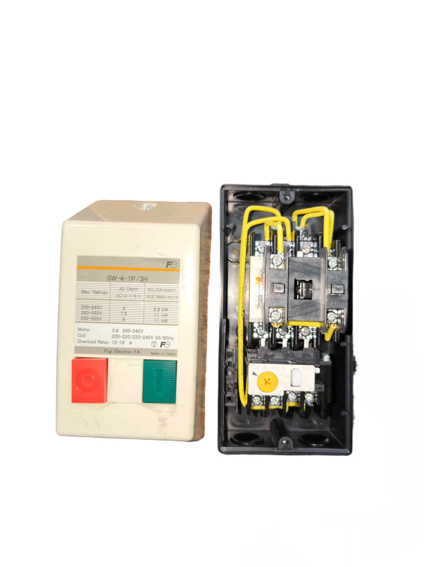Fuji Magnetic Starter 3 Phase 220V electrical circuitry part with control buttons and wiring inside black casing