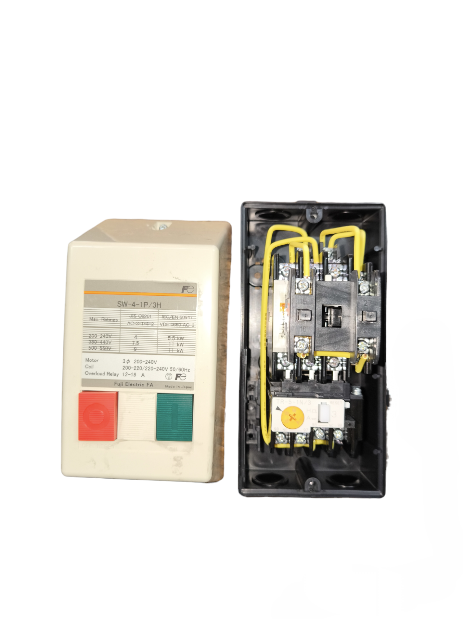 Fuji Magnetic Starter 3 Phase 220V electrical circuitry part with control buttons and wiring inside black casing