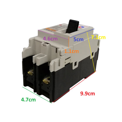 Fuji MCCB BW32SAG-CE 20A 2Pole 5kAIC. Fuji two pole circuit breaker with black base white housing and toggle switch