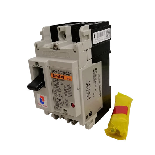 Fuji MCCB molded case circuit breaker with a toggle switch and visible markings on the front panel