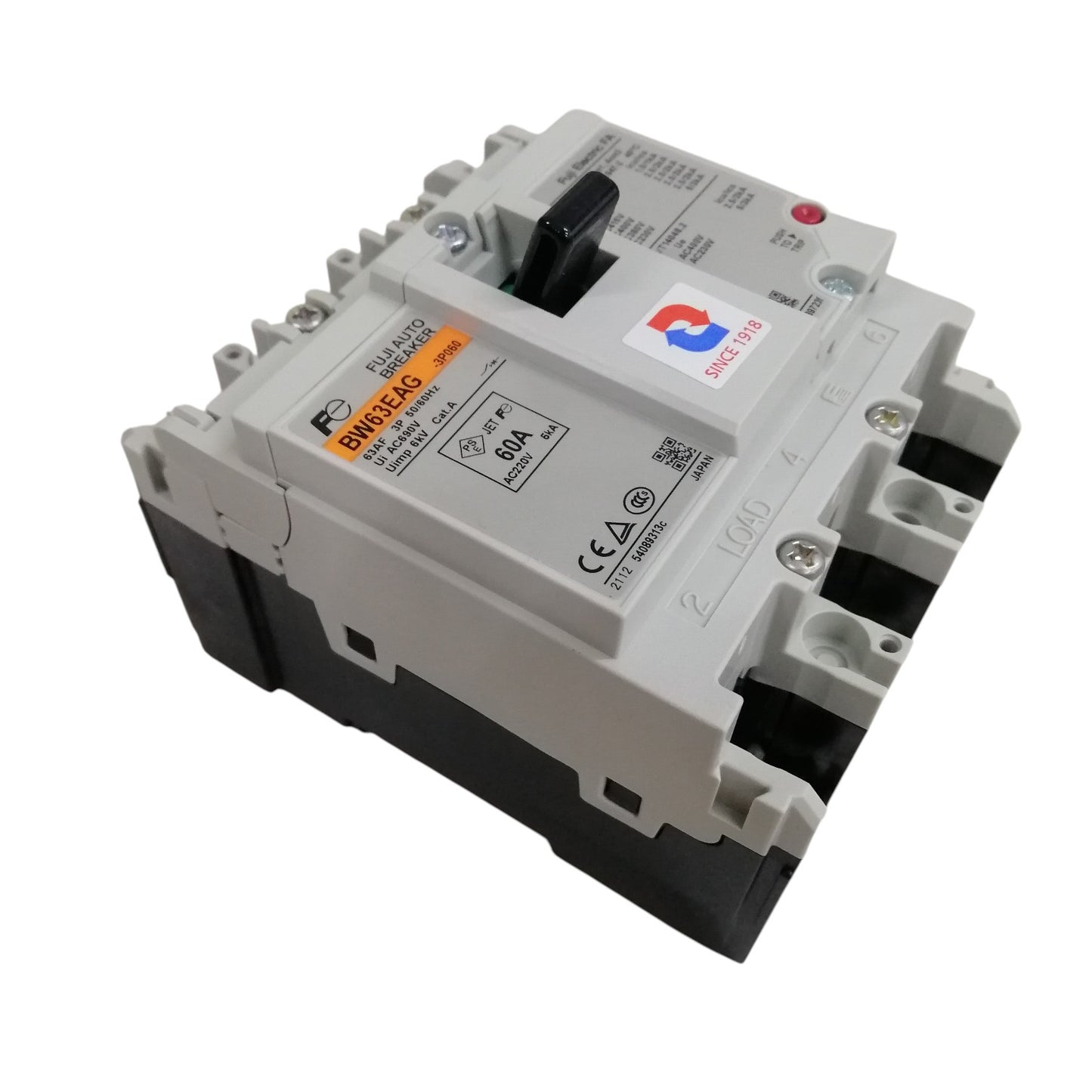 Fuji MCCB molded case circuit breaker 75A with four terminal connections for electrical protection