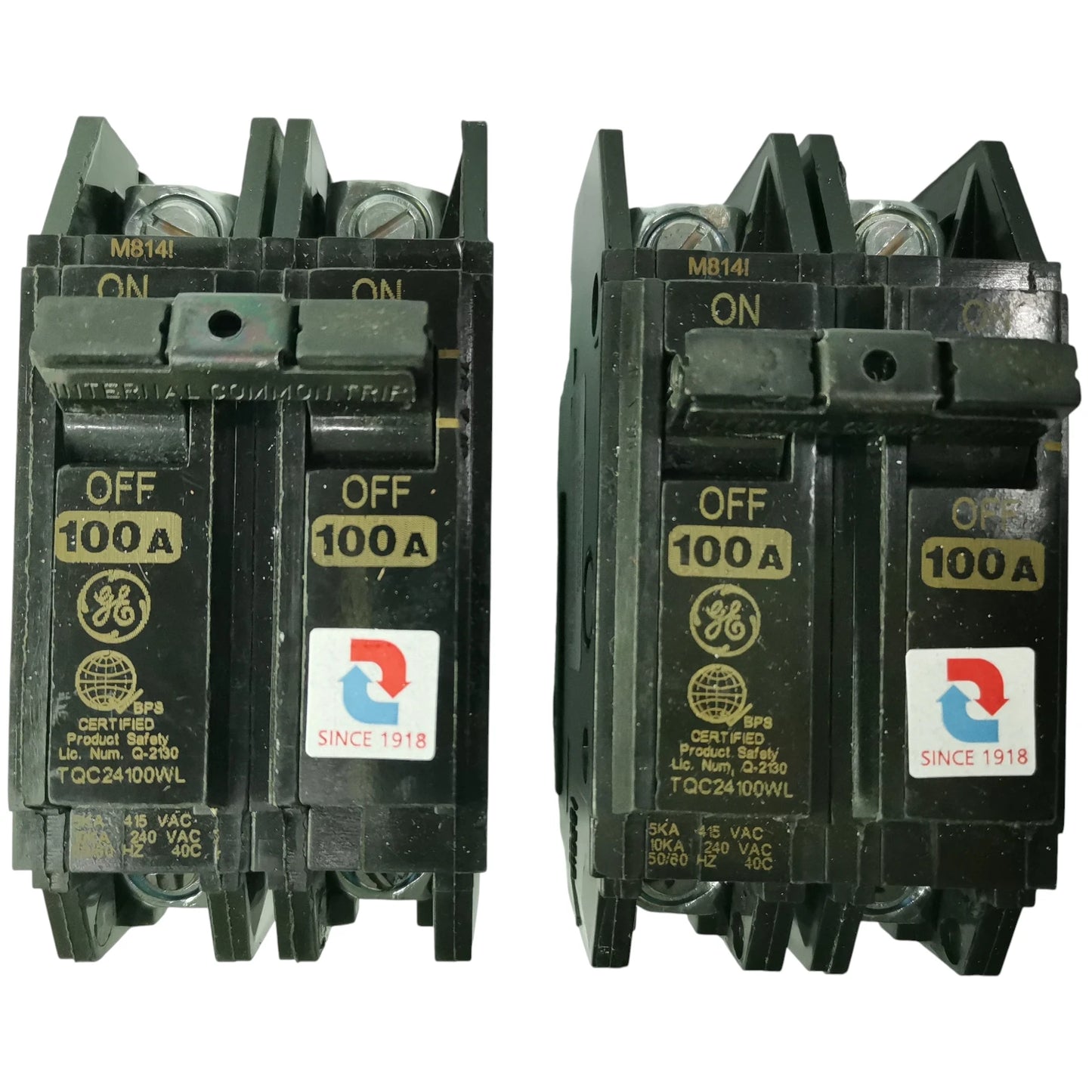 GE 100A Circuit Breaker 2 Pole TQC24100WL with dual switches for electrical safety and protection