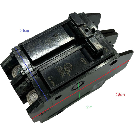 ABB GE 100A Circuit Breaker 2 Pole TQC24100WL with dimensions 5.1cm by 6cm by 9.8cm for electrical applications
