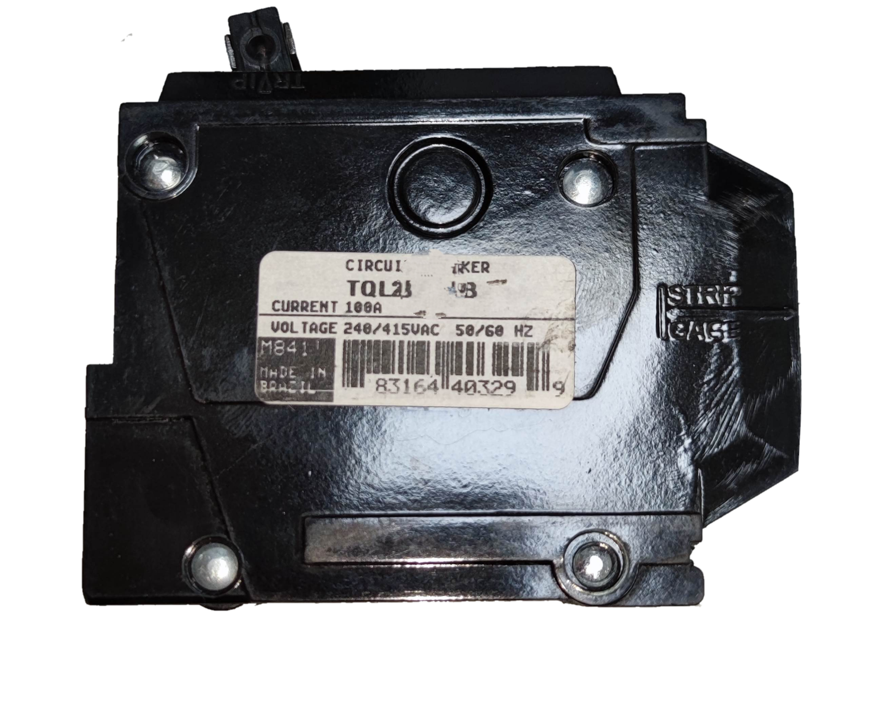 GE 100A circuit breaker TQL 10KAIC in black with specifications label for electrical safety