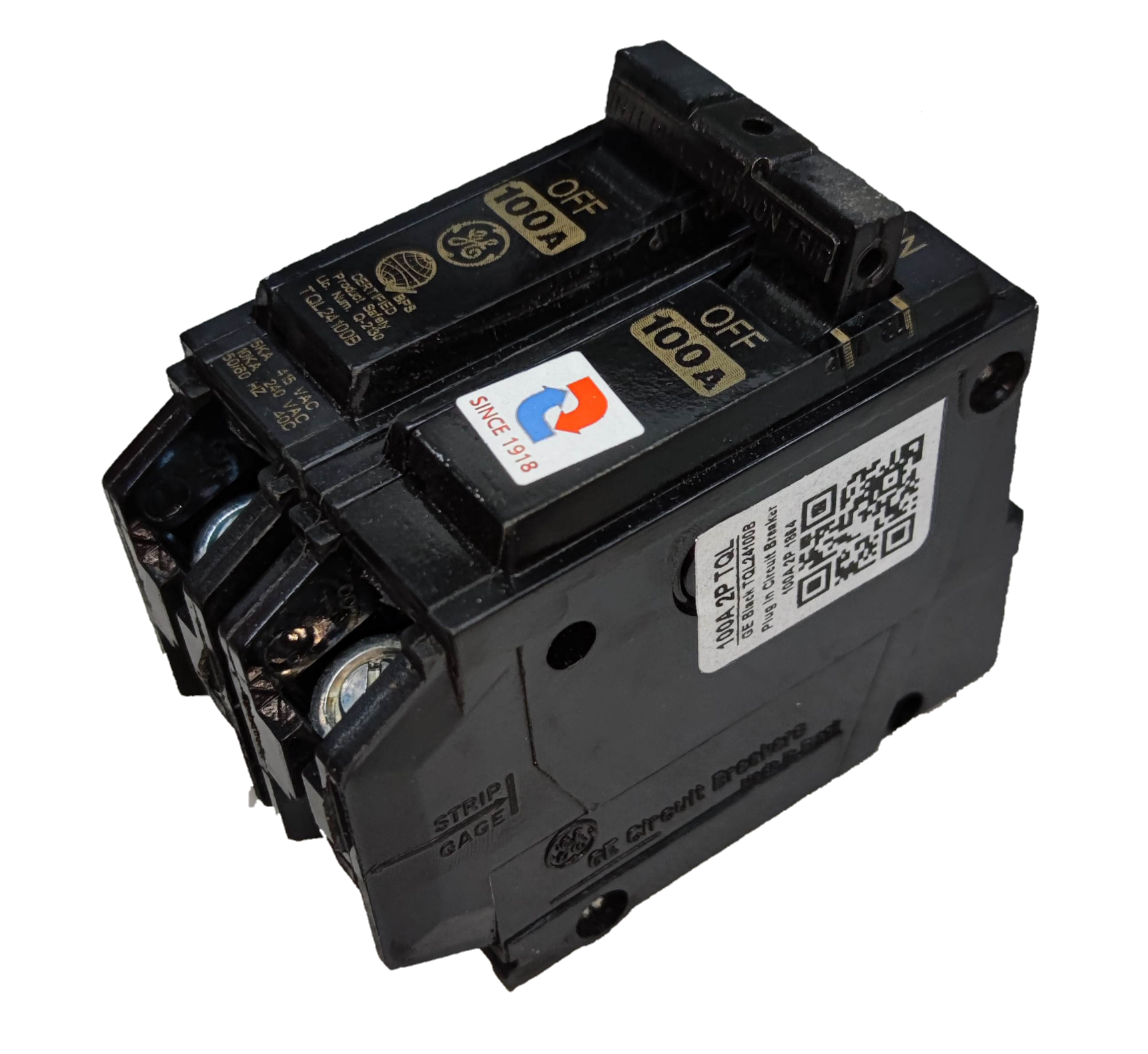 GE 100A circuit breaker TQL 10KAIC with dual switches and compact design for electrical safety