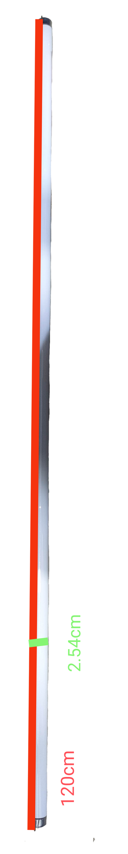 GE 36W T8 fluorescent tube compact fluorescent bulb with measurements displayed on black background