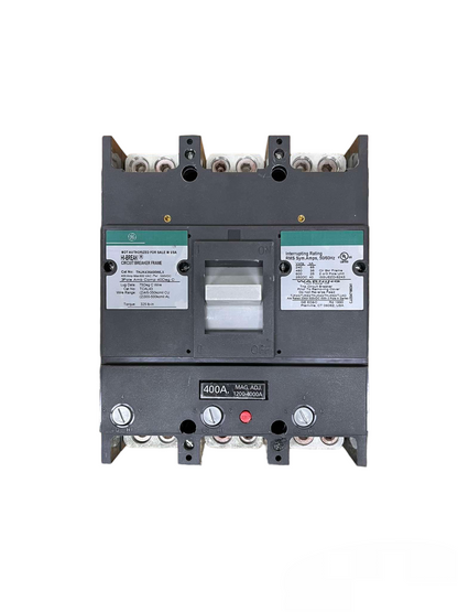 GE 400A 3 Pole Industrial Circuit Breaker electrical component with switch and labeling