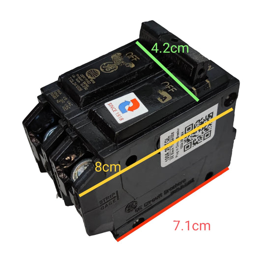GE 50A Circuit Breaker 2 Pole with dimensions 8cm x 7.1cm x 4.2cm for electrical systems