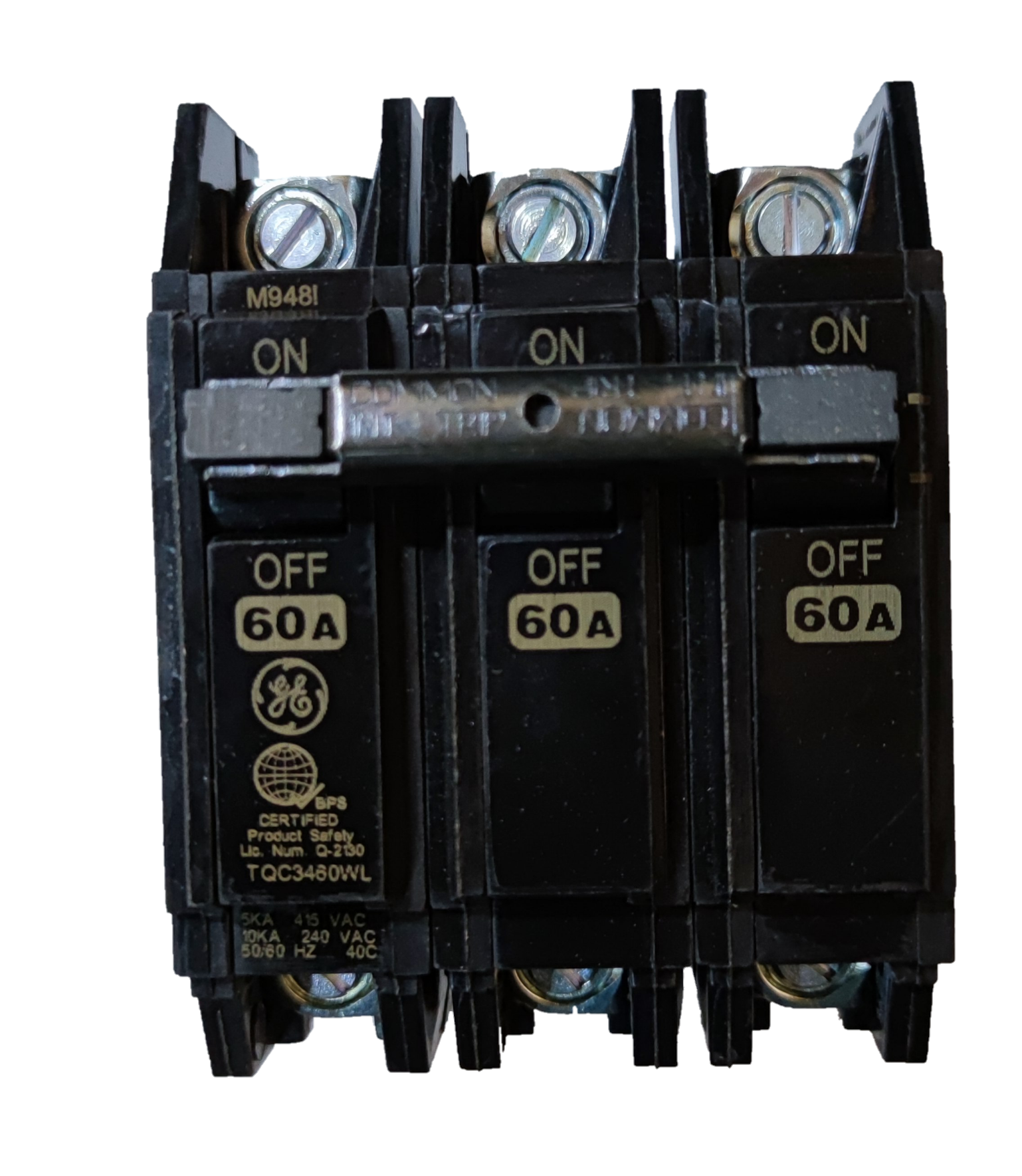 GE 60A 3P Circuit Breakers with ON OFF switch and industrial electrical circuitry parts