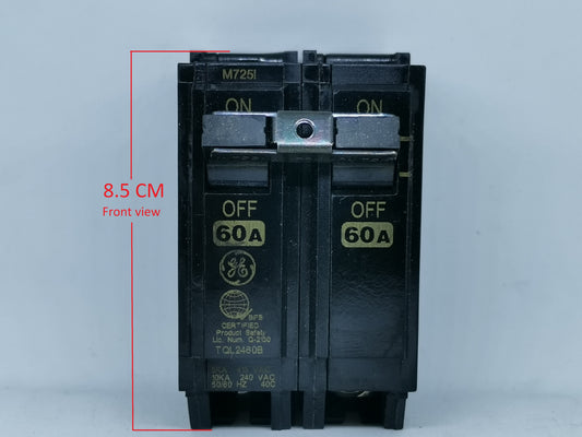 GE 60A Circuit Breaker 2 Pole Single Phase black electrical breaker with ON OFF switches