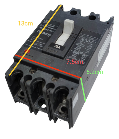 GE 75A 2 Pole Industrial Circuit Breaker with 75 amp rating and black compact design