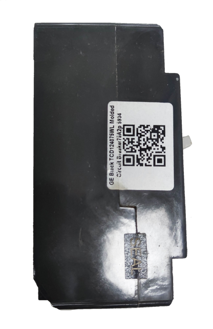 GE 75A 2 Pole Industrial Circuit Breaker with black casing and QR code label