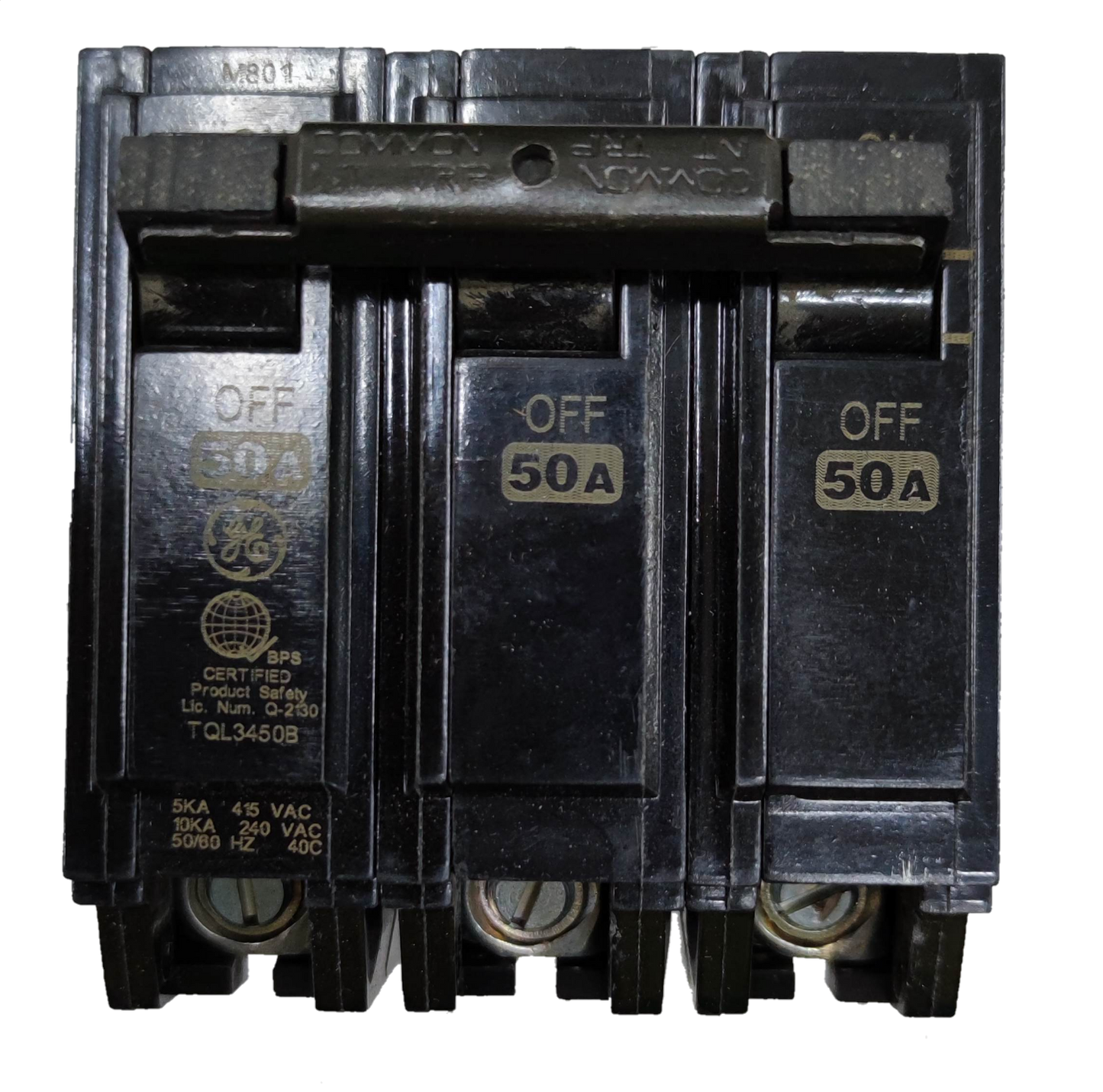 GE circuit breaker 15 amp 3 pole with three switches and sturdy design for electrical safety