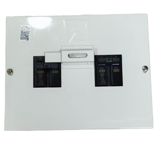 GE Koten electrical switchgear white panel with circuit breakers and toggle switches