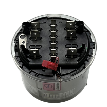 Top view of GE KV2C FM9S KWH Electric Meter showing electrical connections and terminals
