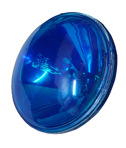 GE sealed beam 12V 30W spotlight with a blue reflective lens for enhanced illumination