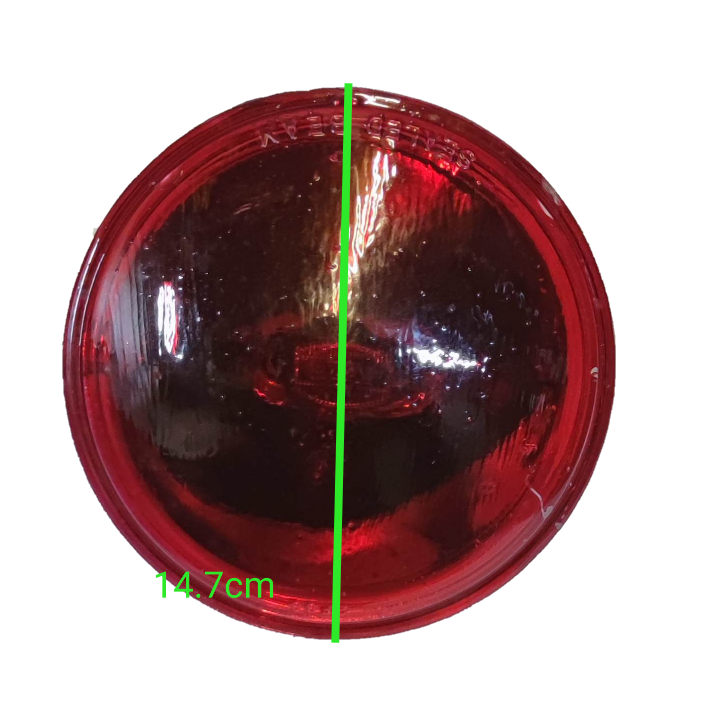 GE sealed beam 12V 30W spotlight with a red lens measuring 14.7 cm in diameter