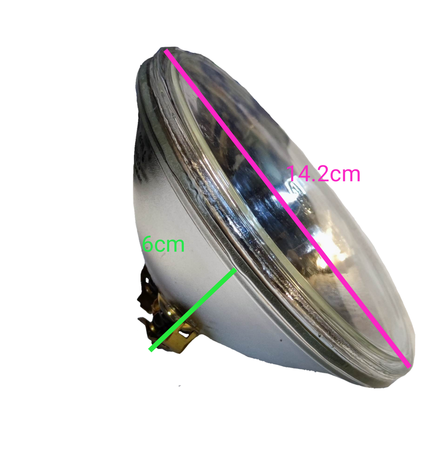 GE sealed beam spotlight 28V 250W with a glass dome and a brass base, measuring 14.2cm in diameter