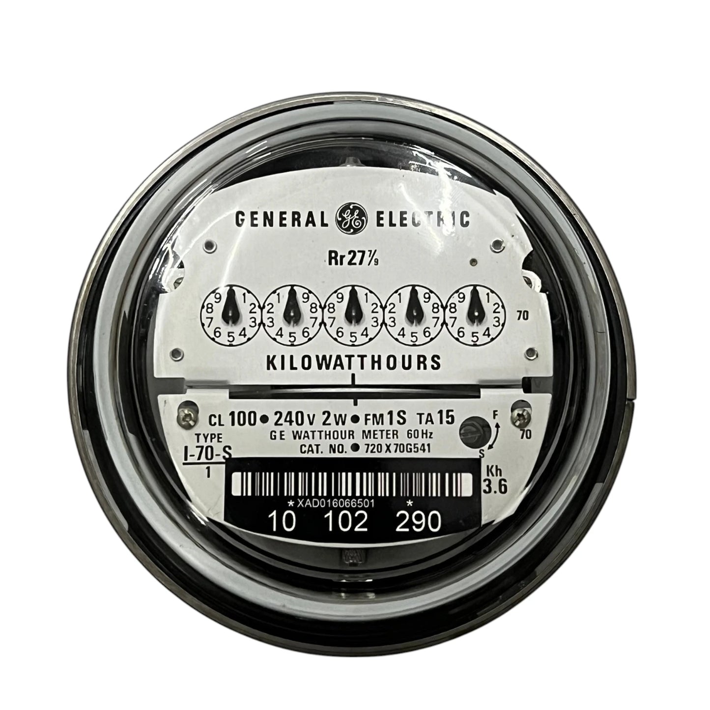 General Electric kilowatthour meter on a white background