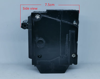 GE electrical 30A 2 Pole Single Phase Plug-in device shown from side view with measurement