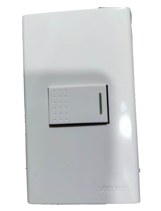 Royu 1 gang 1 way switch with plate in white for power points and switches