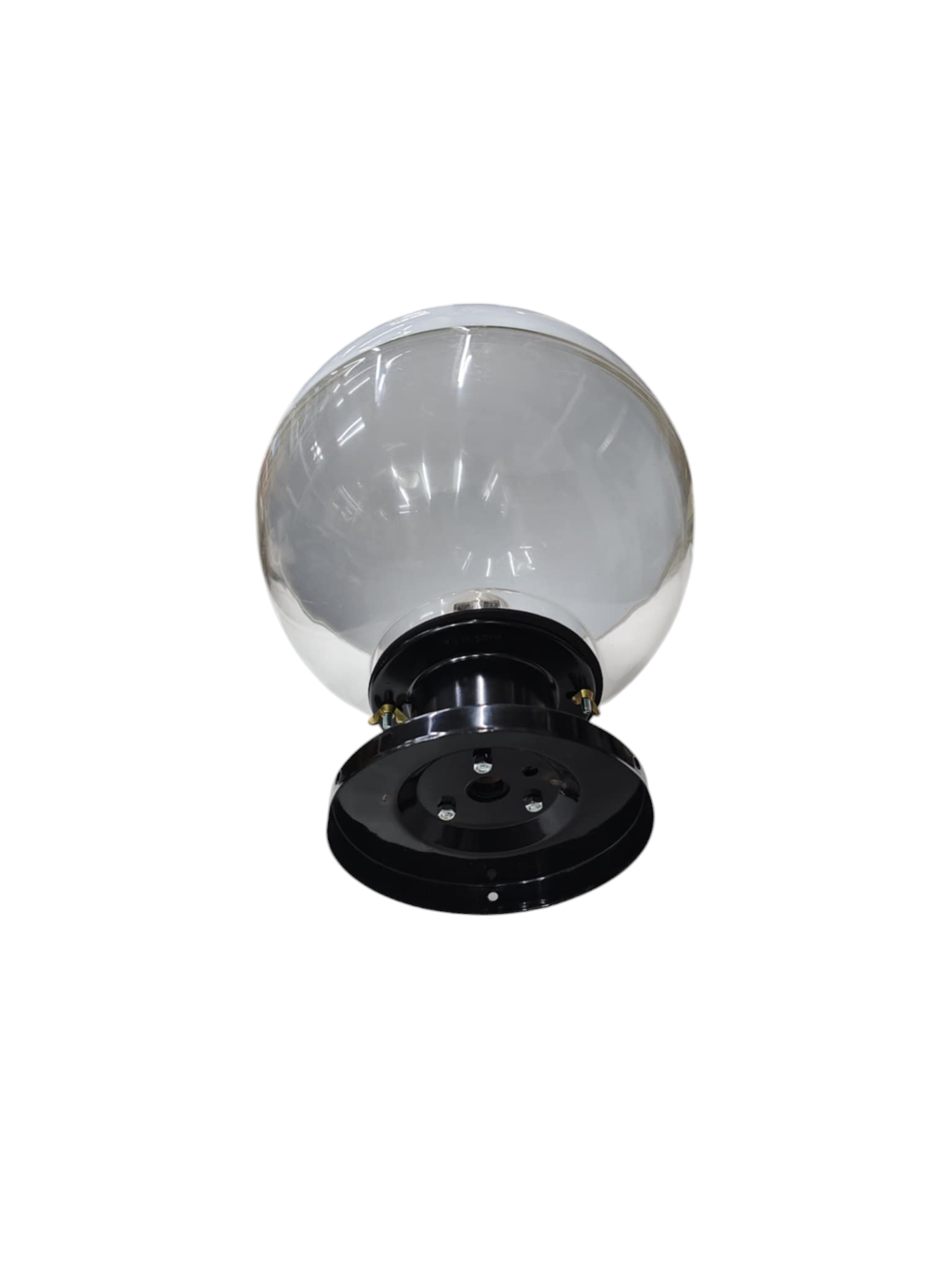 Amco 10 inch globe lamp post fixture with clear globe and black mounting base for outdoor lighting