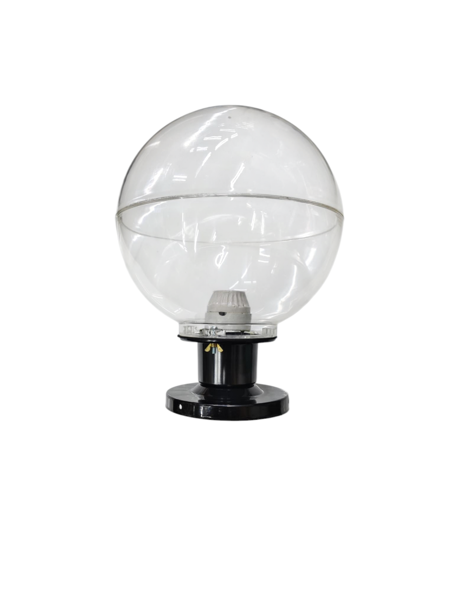 Amco 10 inch globe lamp post fixture with clear spherical globe and black base for outdoor lighting