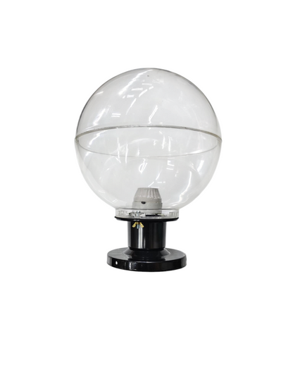 Amco 10 inch globe lamp post fixture with clear spherical globe and black base for outdoor lighting