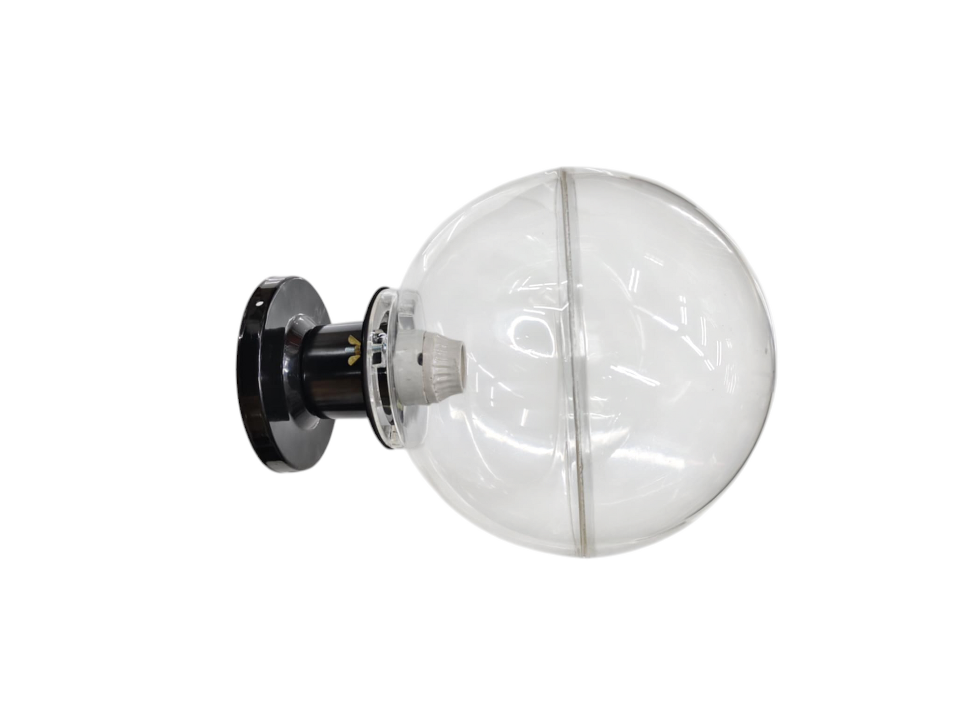 Amco 10 inch globe lamp post fixture with clear spherical globe and black mounting base