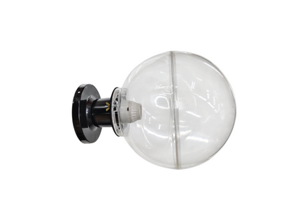 Amco 10 inch globe lamp post fixture with clear spherical globe and black mounting base
