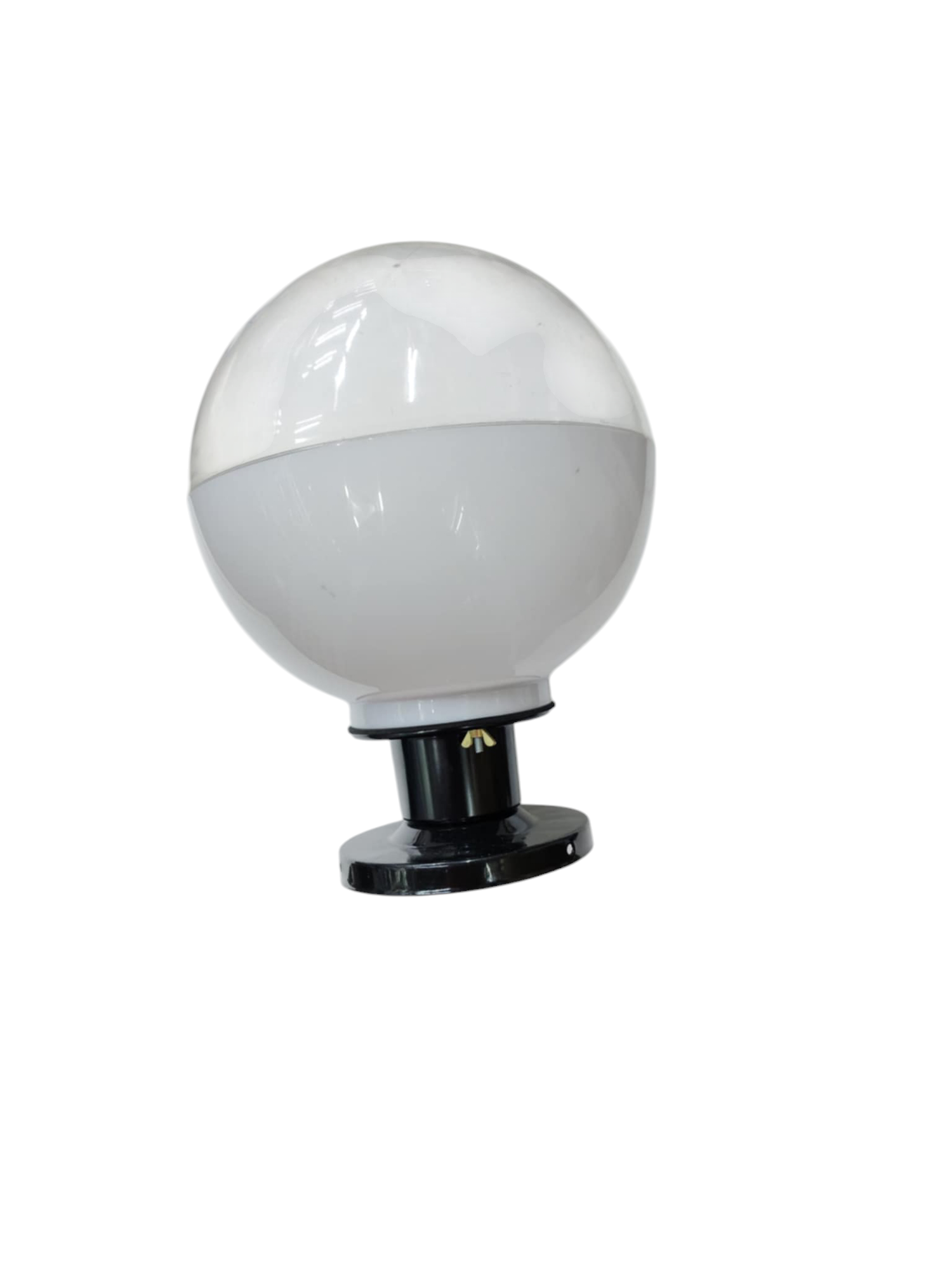Amco 10 inch globe lamp post fixture with white globe and black mounting base for outdoor lighting