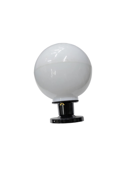 Amco 10 inch globe lamp post fixture with white globe and black base for lighting installation
