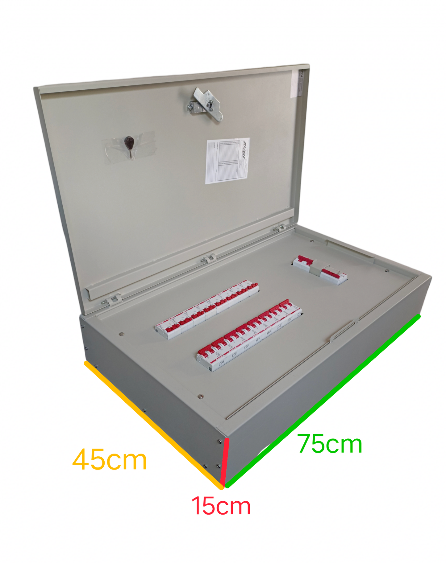 Himel 100A 2 pole circuit breaker panel with open metal enclosure showing breaker switches