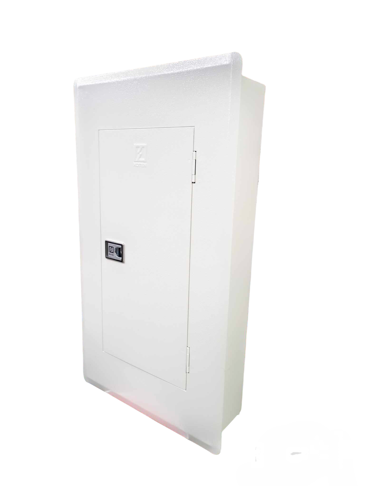 Koten 12 branch circuit breaker panel with white metal enclosure and secure door latch