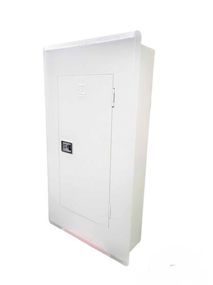 Koten 12 branch circuit breaker panel with white metal enclosure and secure door latch