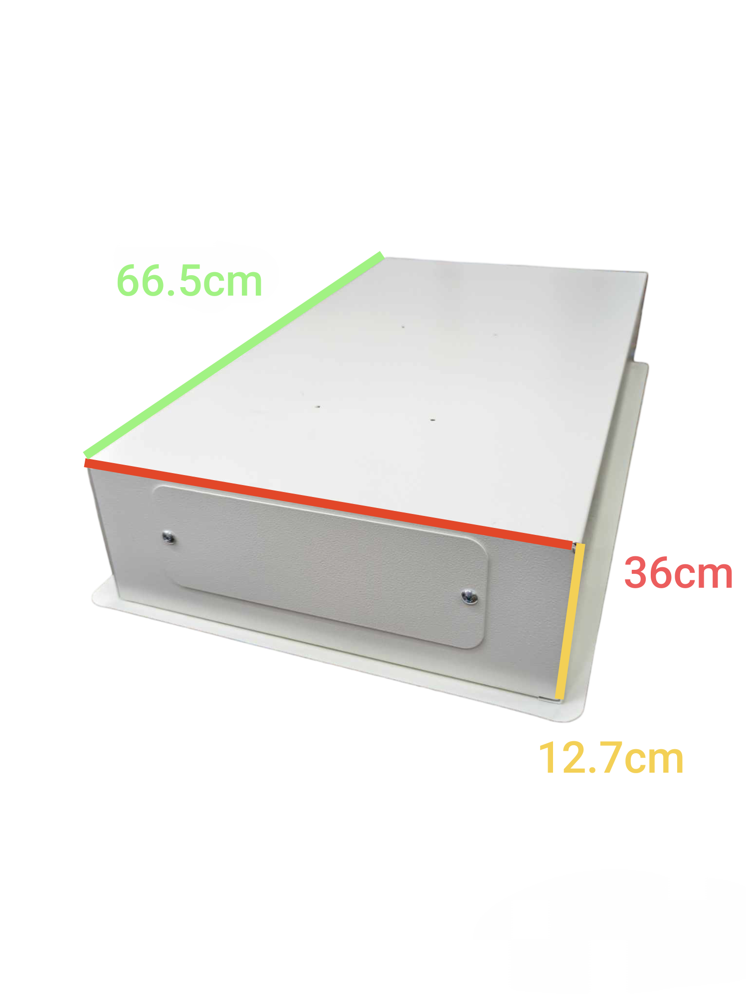 Koten 12 branch circuit breaker panel with dimensions 66.5cm by 36cm by 12.7cm in white metal casing