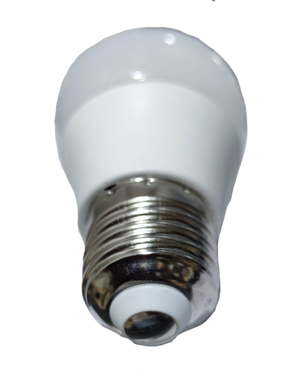 Denko 12V DC LED bulb E27 warm white frosted A19 style with E27 screw base close up view
