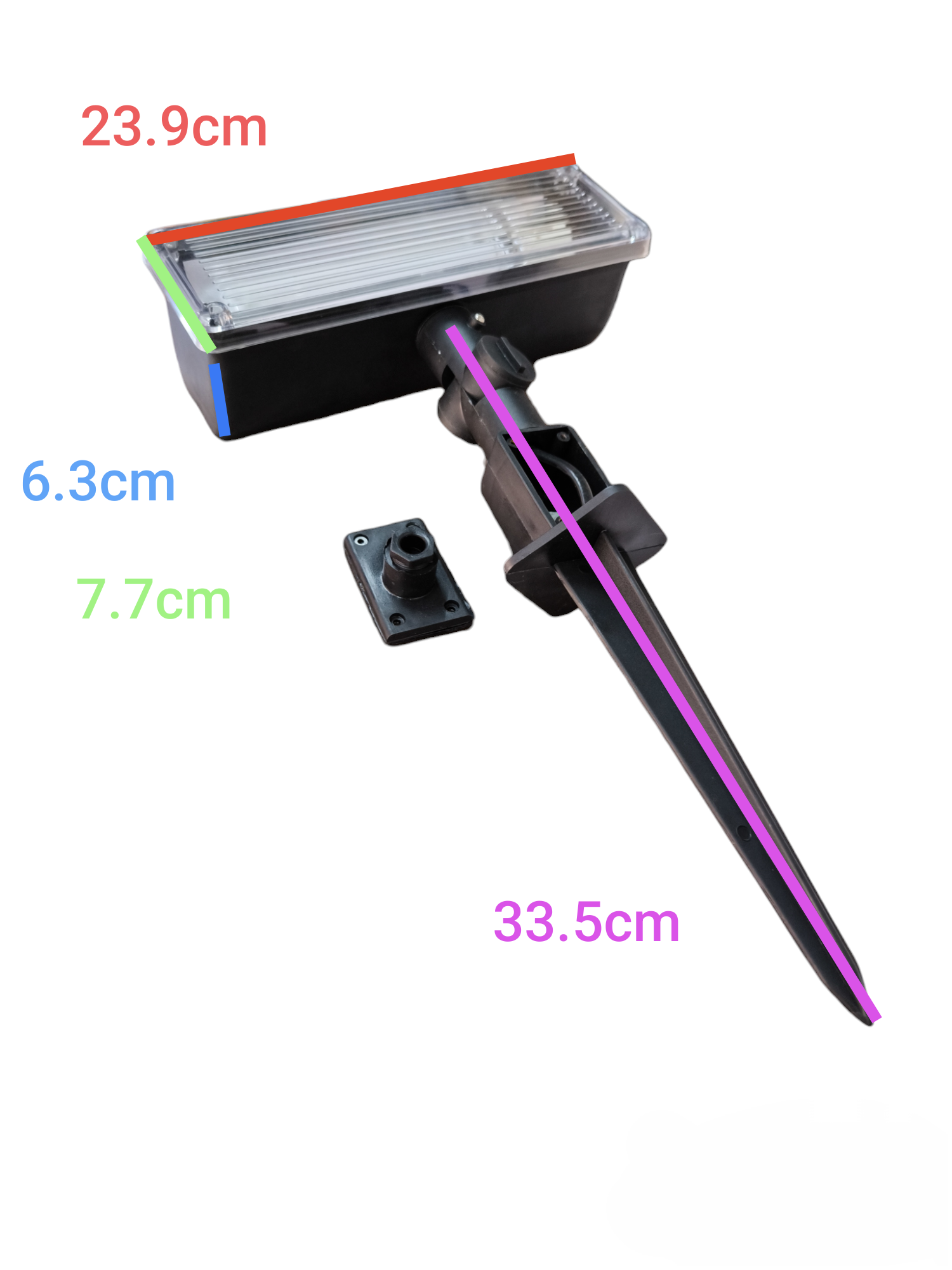 13W CFL outdoor lamp with black plastic ground stake and clear rectangular light cover