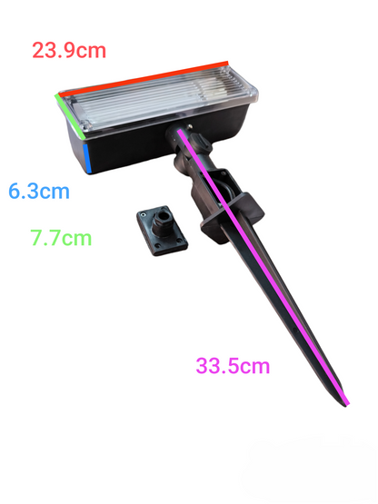 13W CFL outdoor lamp with black plastic ground stake and clear rectangular light cover