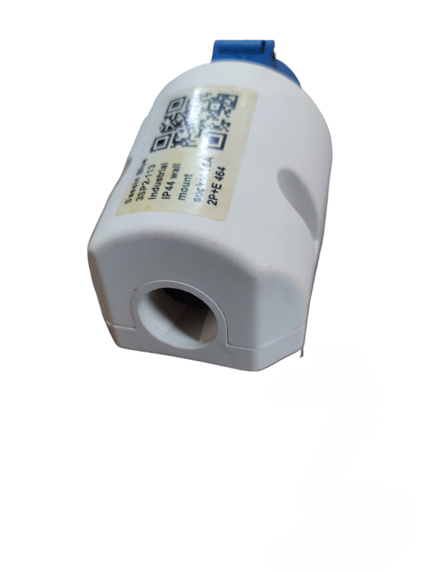 Sassin 16A Industrial Outlet 2P white electrical connector with blue locking mechanism