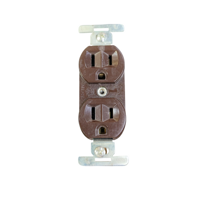 Eagle 2 Gang Flat Pin with Ground 15A brown electrical power outlet for wall installation