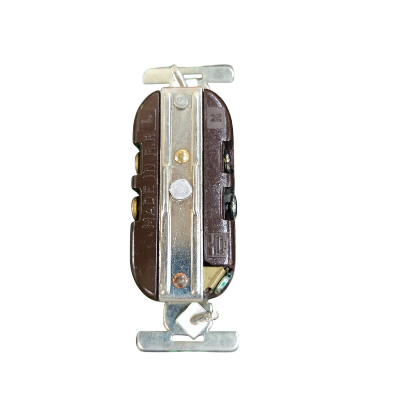 Eagle 2 Gang Flat Pin with Ground 15A electrical power point component in brown and silver